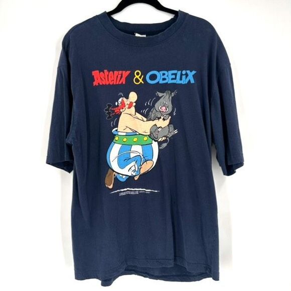 Vintage y2K Asterix Obelix shirt 1998 Albert Rene 100% cotton blue Large Funny - Picture 1 of 14
